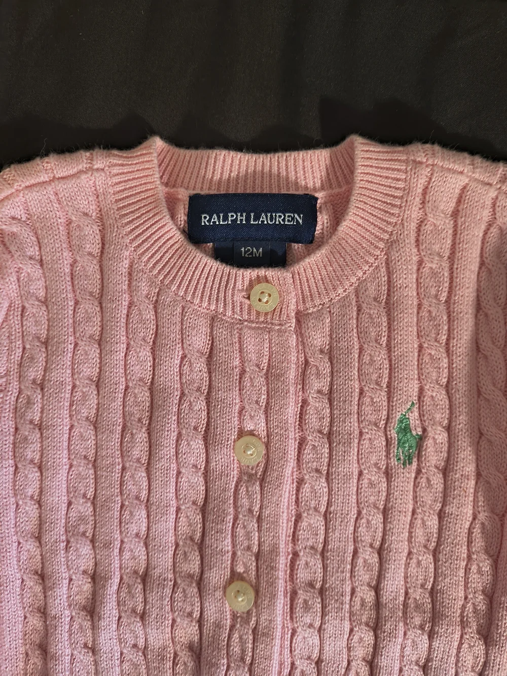 Ralph Lauren Pink Cable-Knit Cardigan with Green Pony